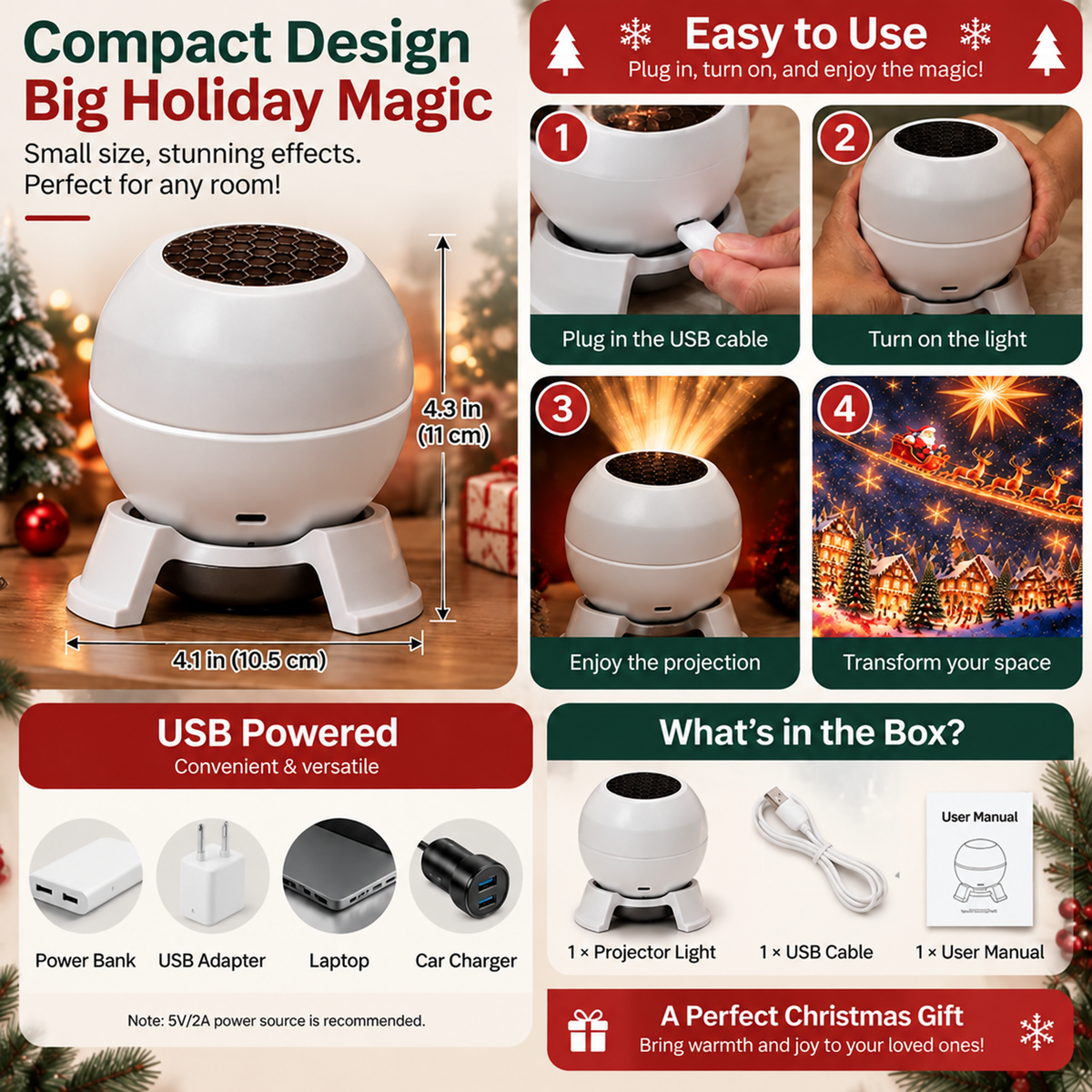 ๐ก Turn Any Room Into a Christmas Wonderland โ Holiday Projection Night Light