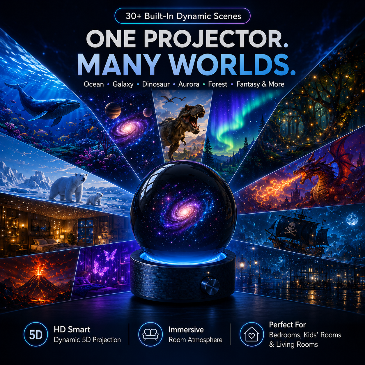 🦖🐬𝓢𝓒𝓝𝓓𝓡® 360° Smart Holographic Projector (HD Smart Dynamic 5D)