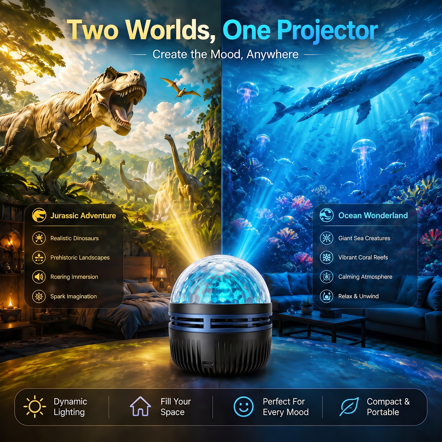 Official Store | 🦖🎁SCNDR® 360° Smart Holographic Starry Sky Projector (HD Smart Dynamic 5D)