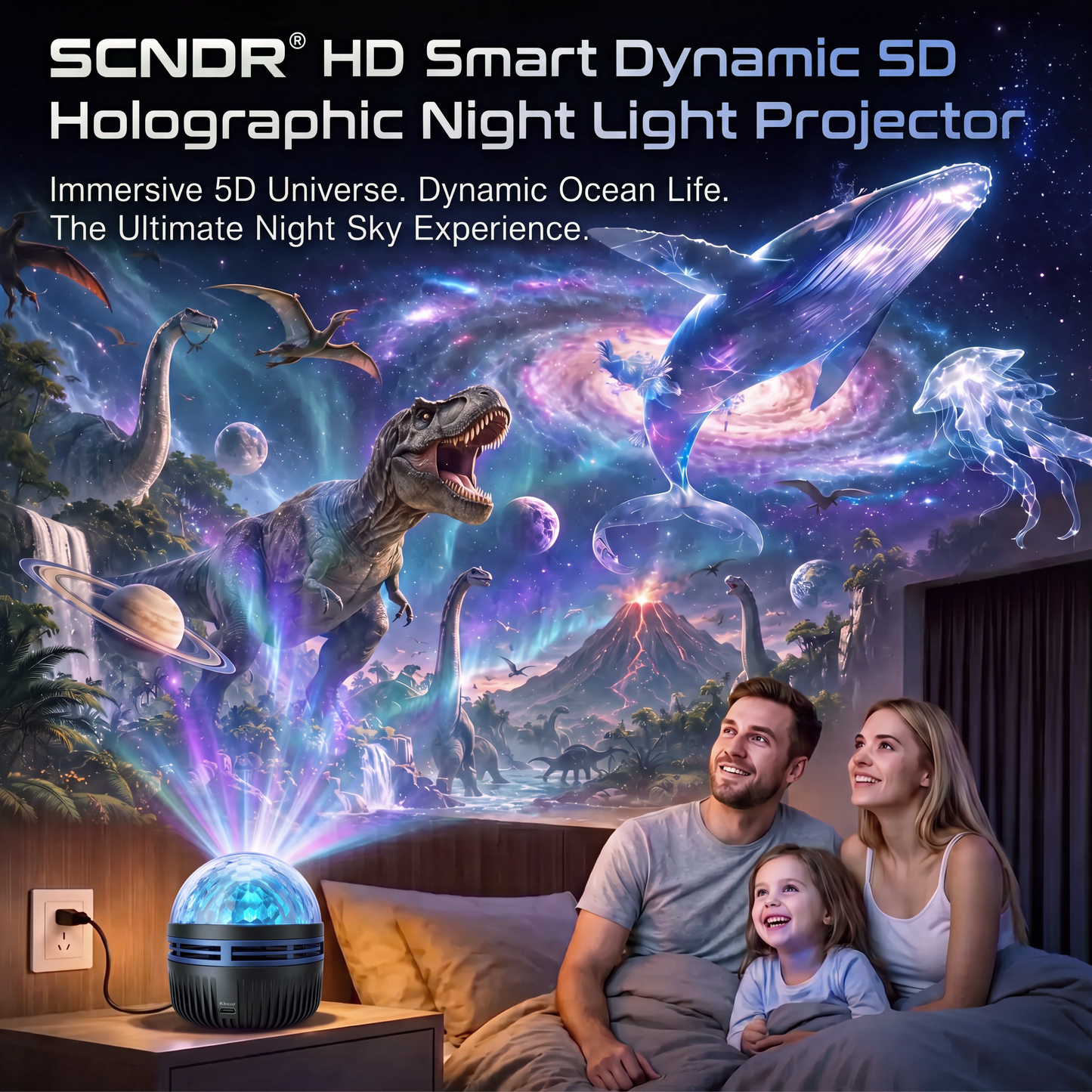 Official Store | 🦖🌌 SCNDR® 360° Smart Holographic Starry Sky Projector (HD Smart Dynamic 5D)