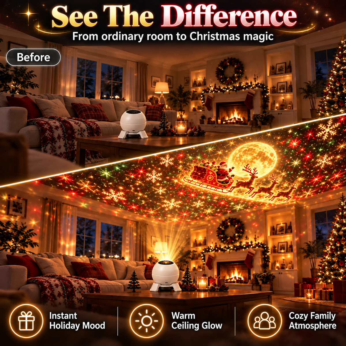 💡 Turn Any Room Into a Christmas Wonderland – Holiday Projection Night Light