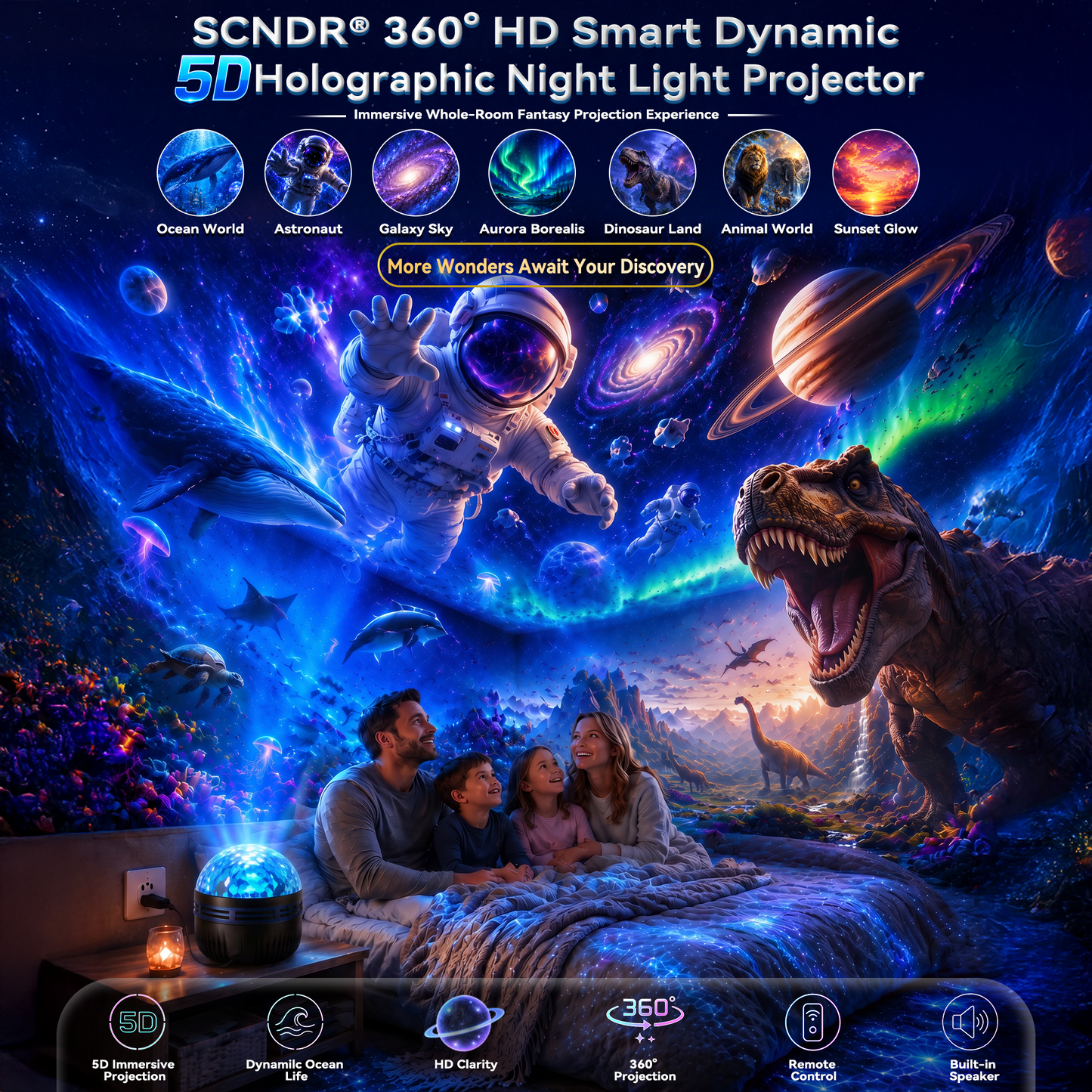 Official Store | 🦖🎁SCNDR® 360° Smart Holographic Starry Sky Projector (HD Smart Dynamic 5D)