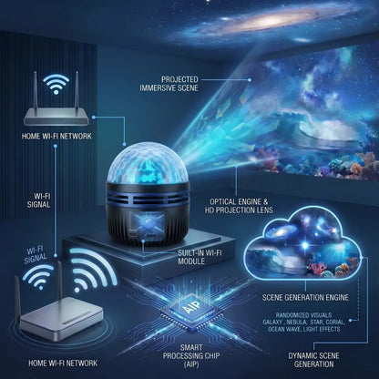 🐬🤑 𝓢𝓒𝓝𝓓𝓡® 360° Smart Holographic Starry Sky Projector (HD Smart Dynamic 5D)